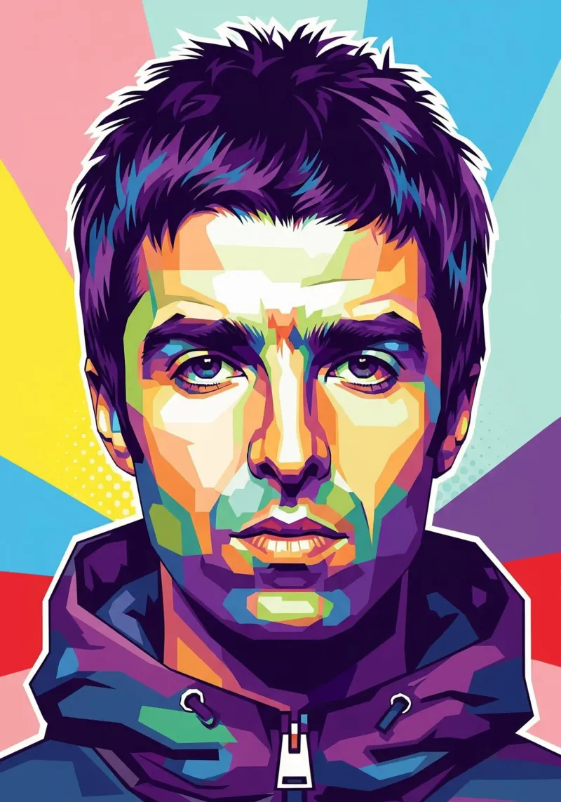 Ritratto pop art di Liam Gallagher poster con telaio in alluminio da Hantamrata