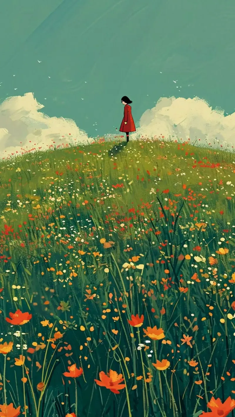 girl feeling in grass poster con telaio in plastica da Josum