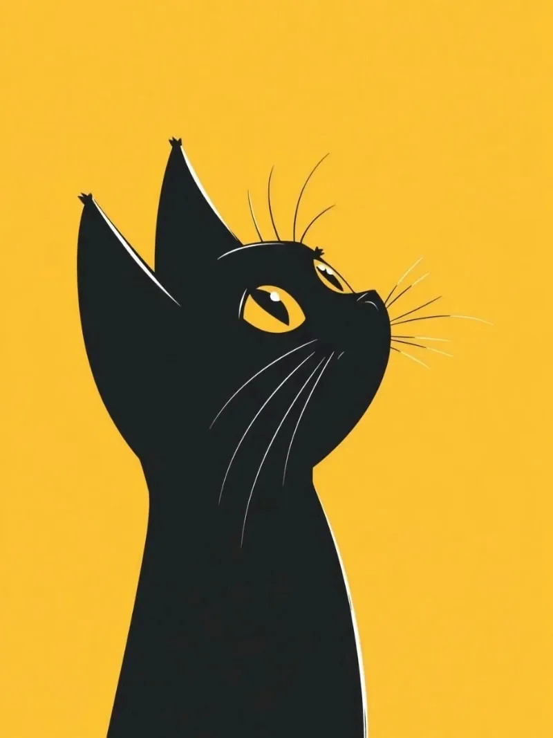black cat in yellow background tela con Cornice a cassetta da Josum