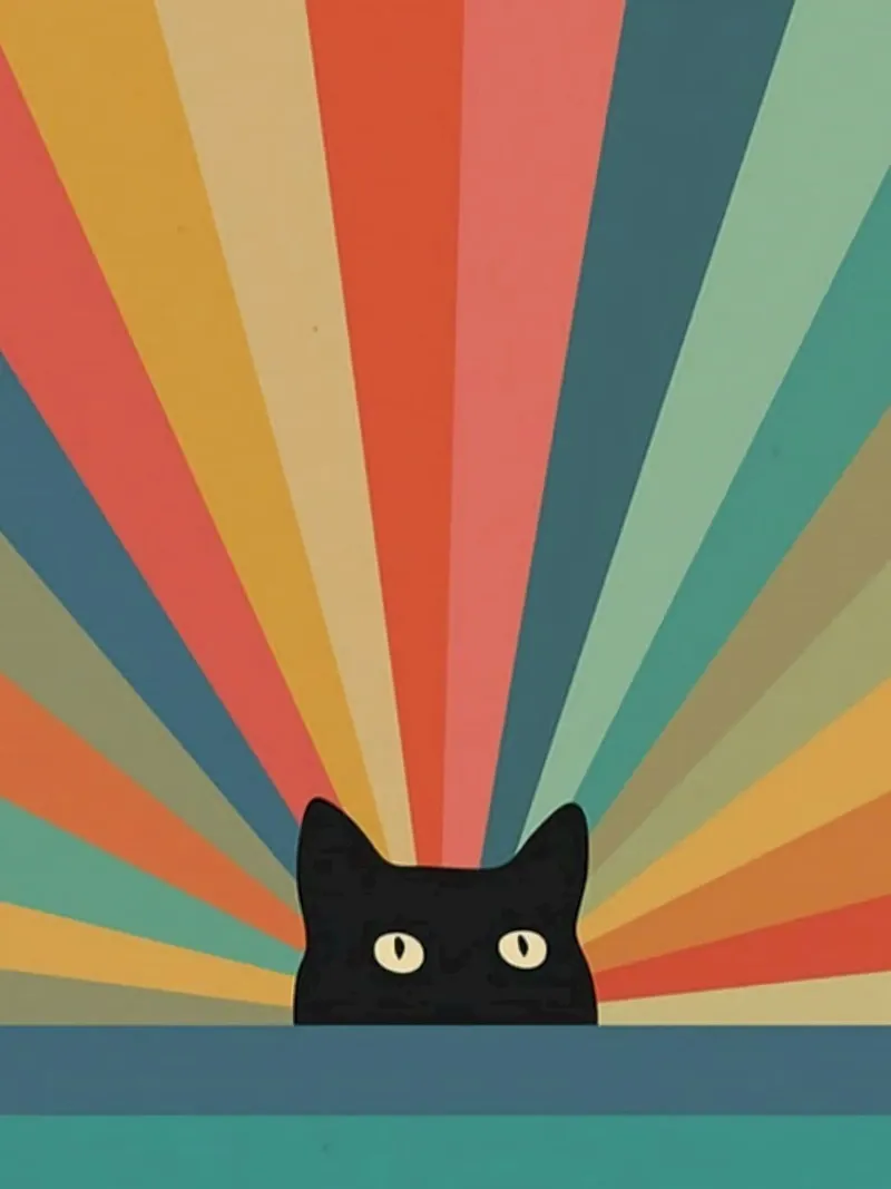 black cat in colorful shade poster con telaio in plastica da comura