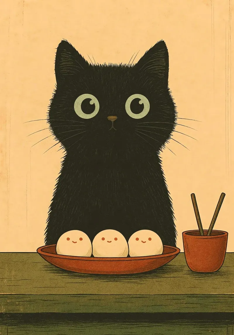 Adorabile gatto nero sushi tela con Cornice a cassetta da Arjun