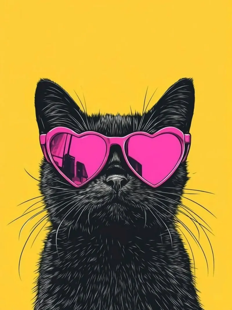 cat with pink heart glasses poster con telaio in plastica da sophiaz
