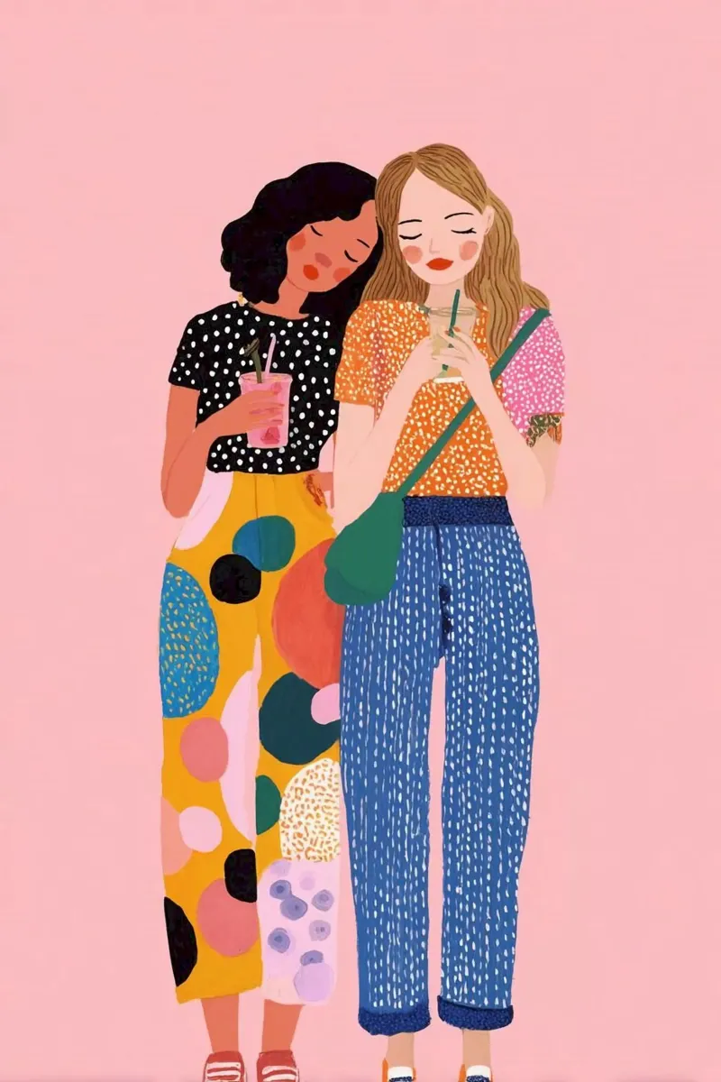 friend girl with color clothes poster con telaio in alluminio da mardaven