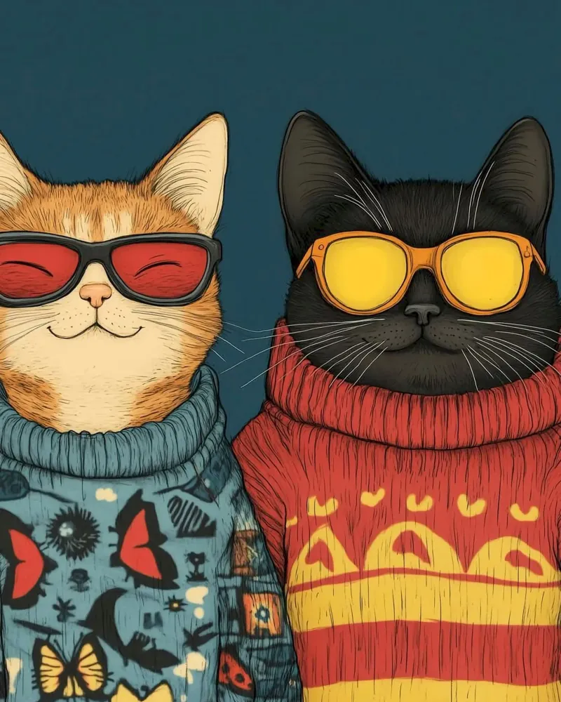 couple cat in sweater lienzo con Marco flotante de sophiaz
