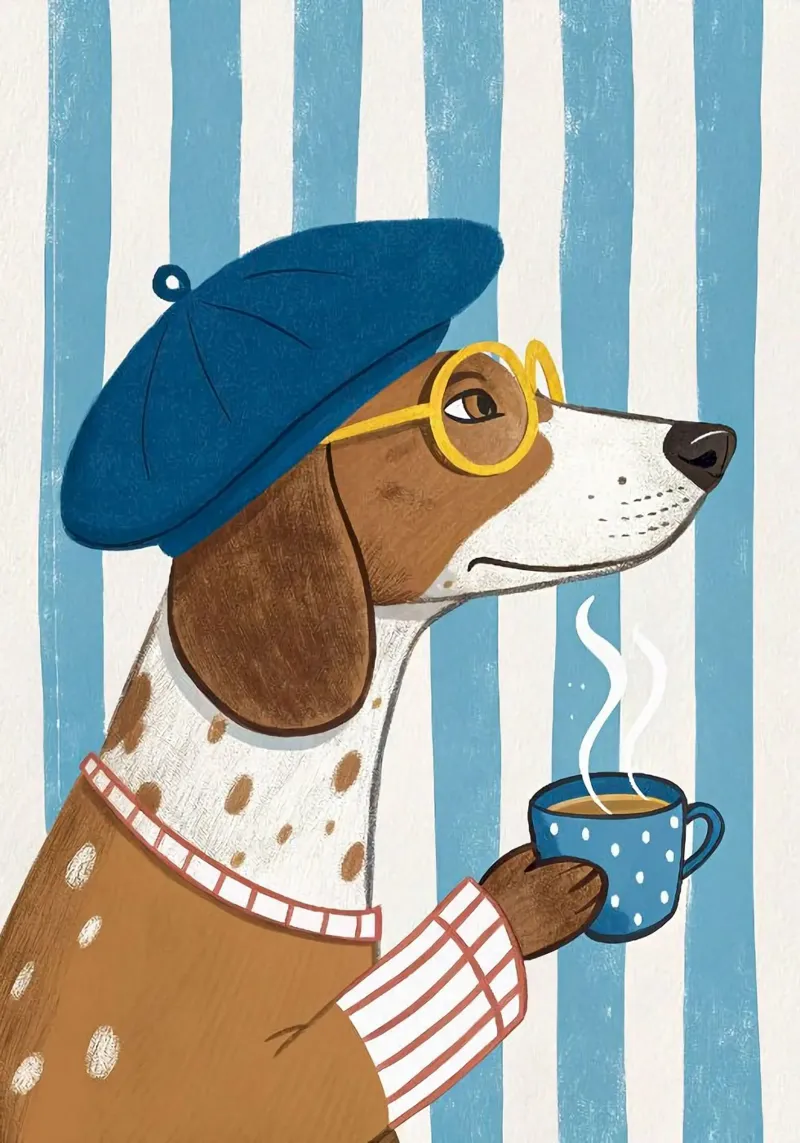 cute dog with coffee poster da willife