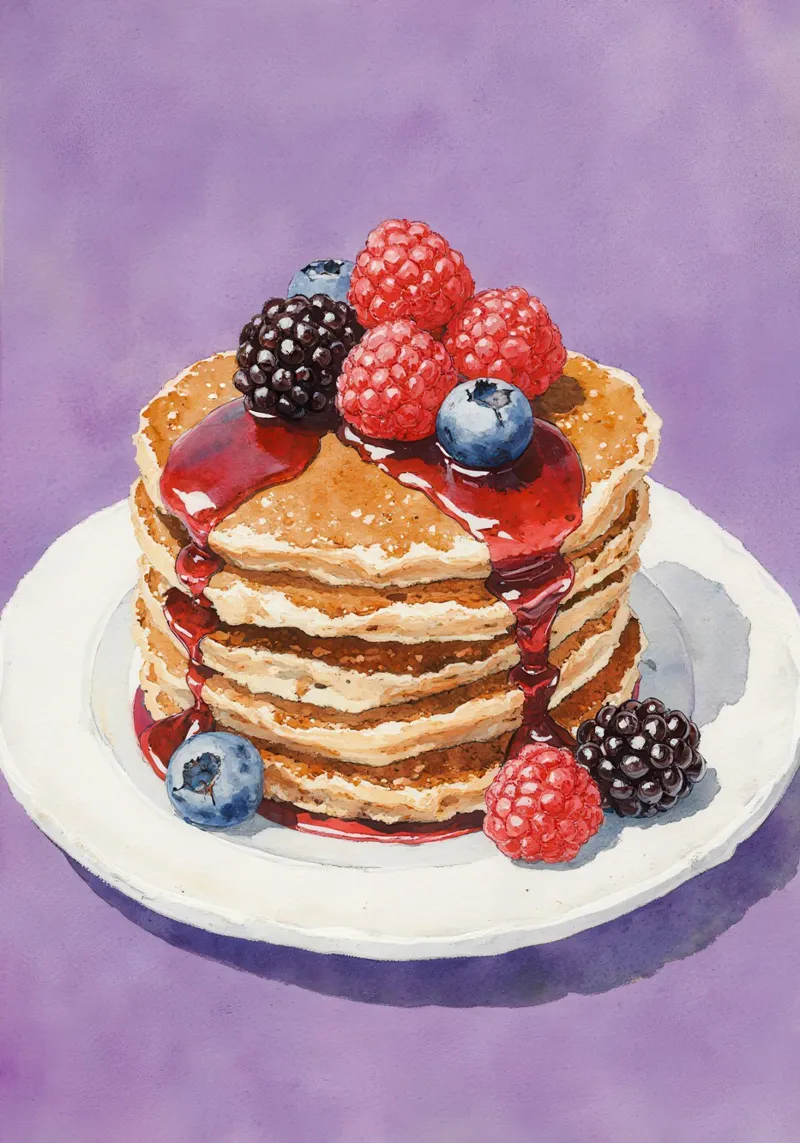 Pancakes  Berries and Syrup Watercolor canvas met Baklijst van Attaboy Dsgn