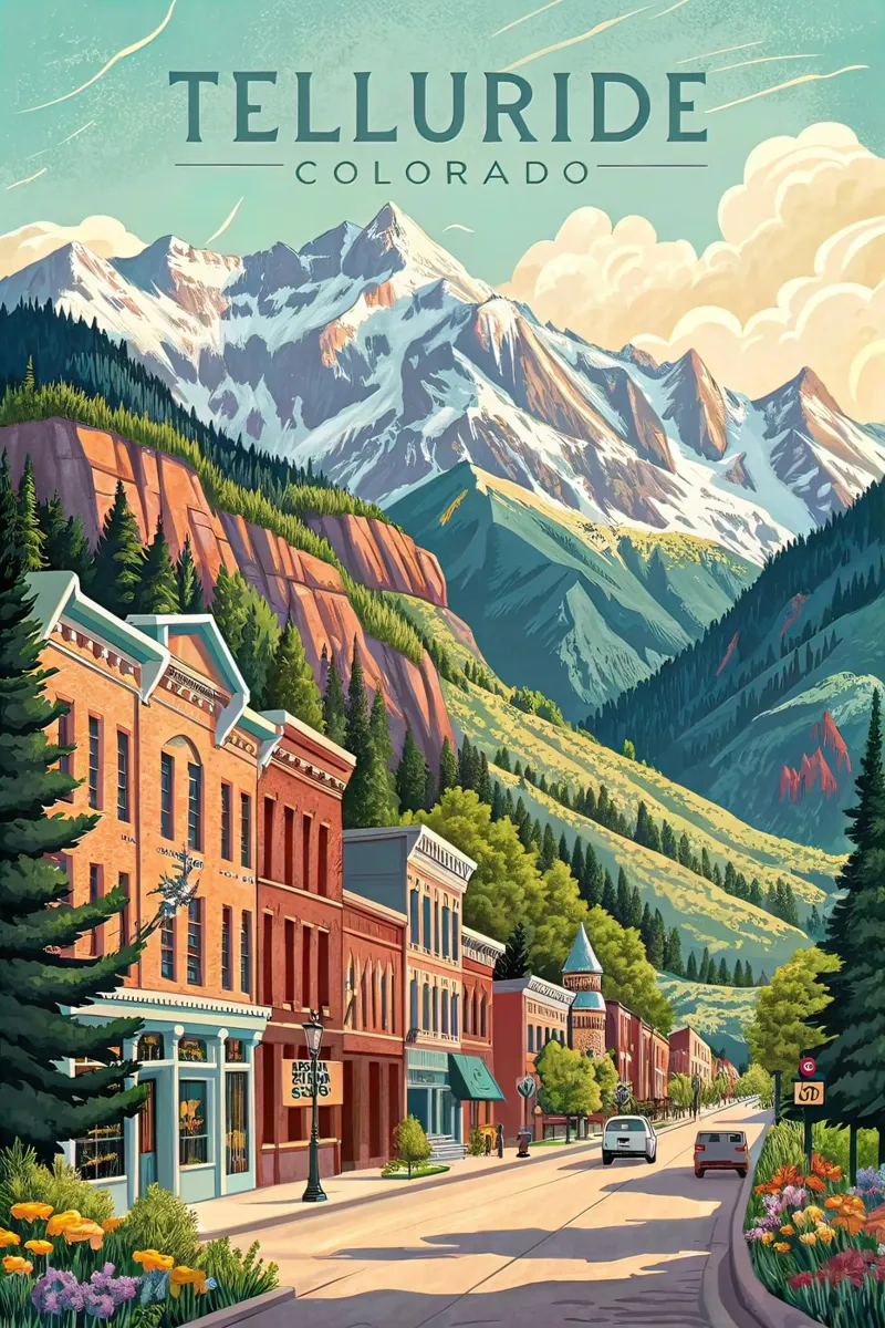 Telluride Colorado Reisposter canvas met Baklijst van 🥝 KIWI STORE