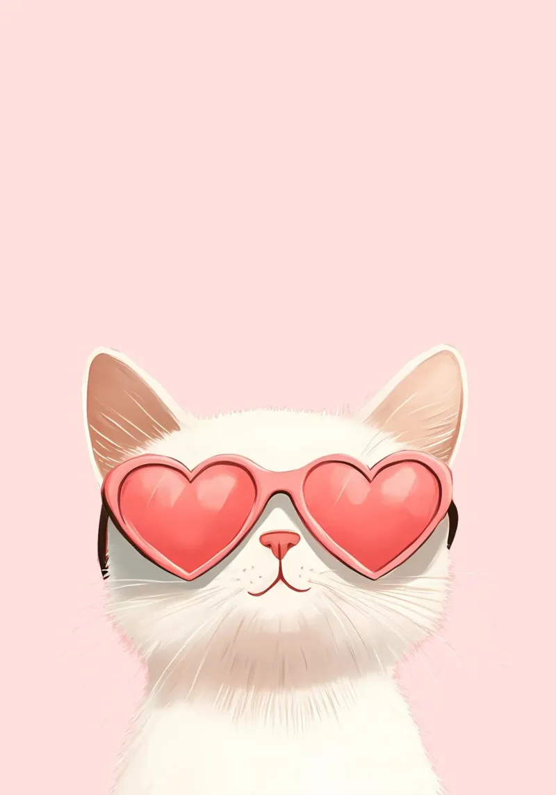 Impresión artística de un lindo gato con gafas de sol de corazón rosa poster con marco de plástico de vintagepod
