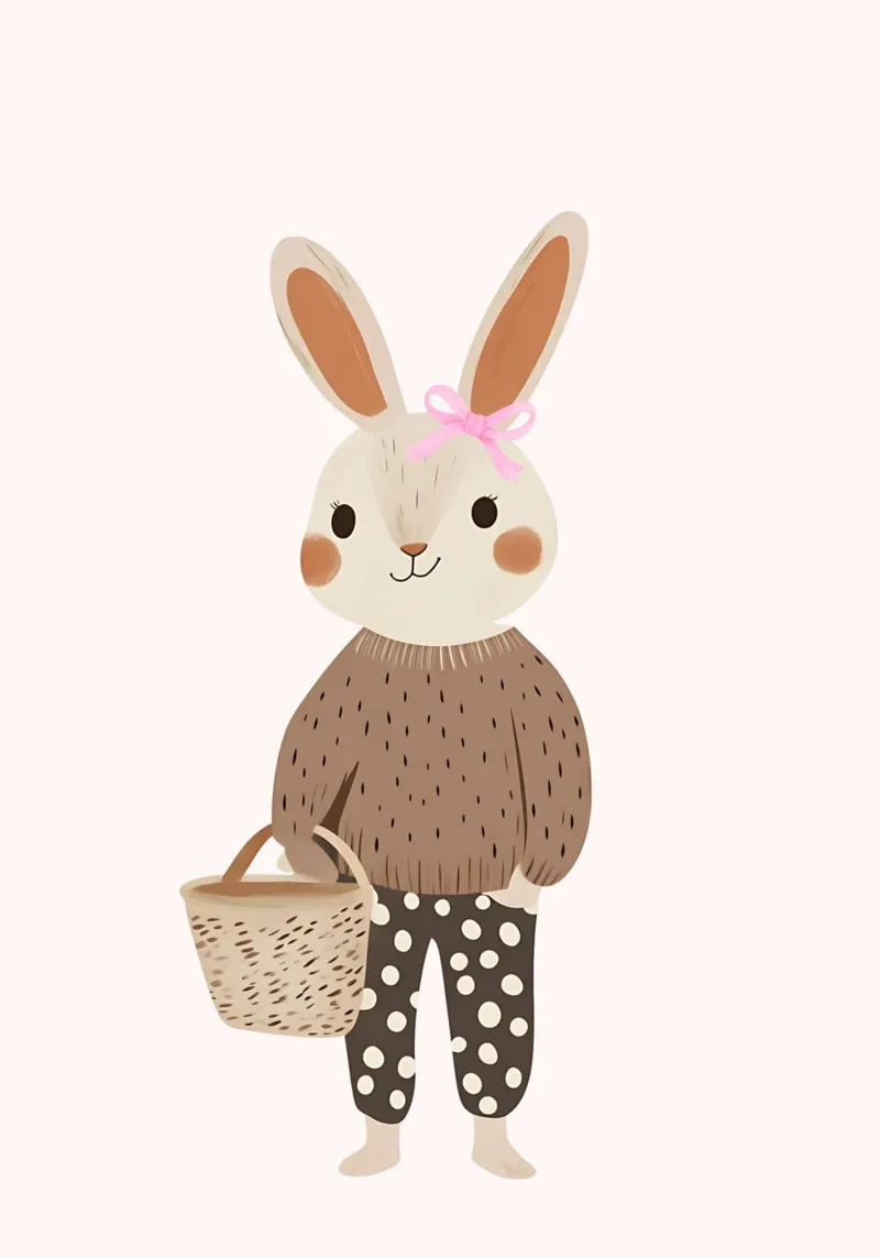 Lapin mignon avec panier, lapin Kawaii Art Print toile avec Caisse américaine de vintagepod
