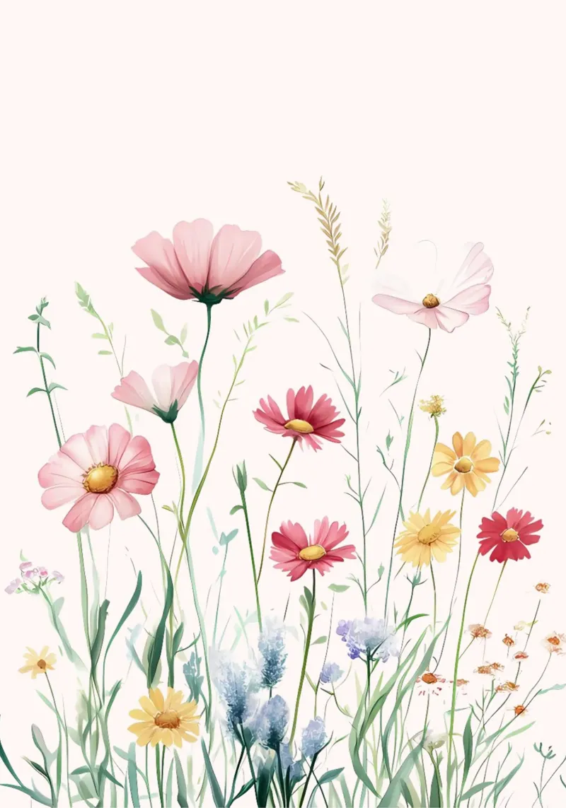 Stampa d'arte di un prato di fiori acquerellati a pastello tela con Cornice a cassetta da vintagepod
