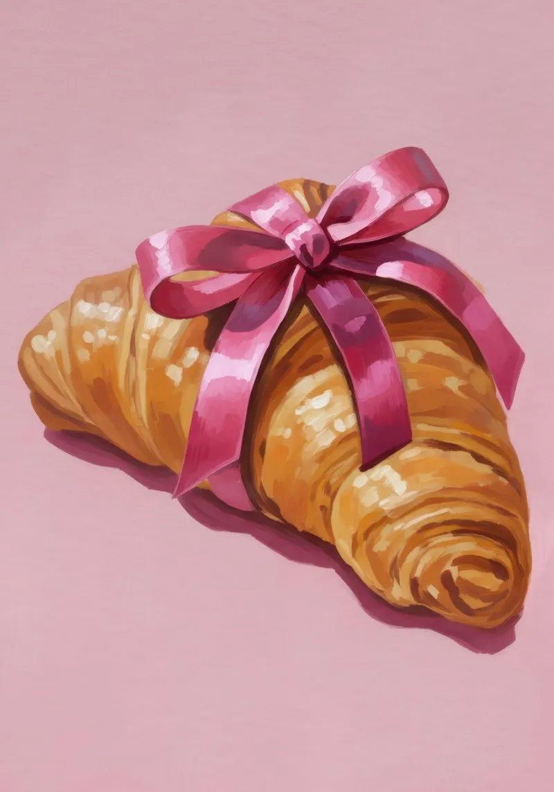 Croissant with Ribbon Leinwand mit Schattenfugenrahmen von Attaboy Dsgn