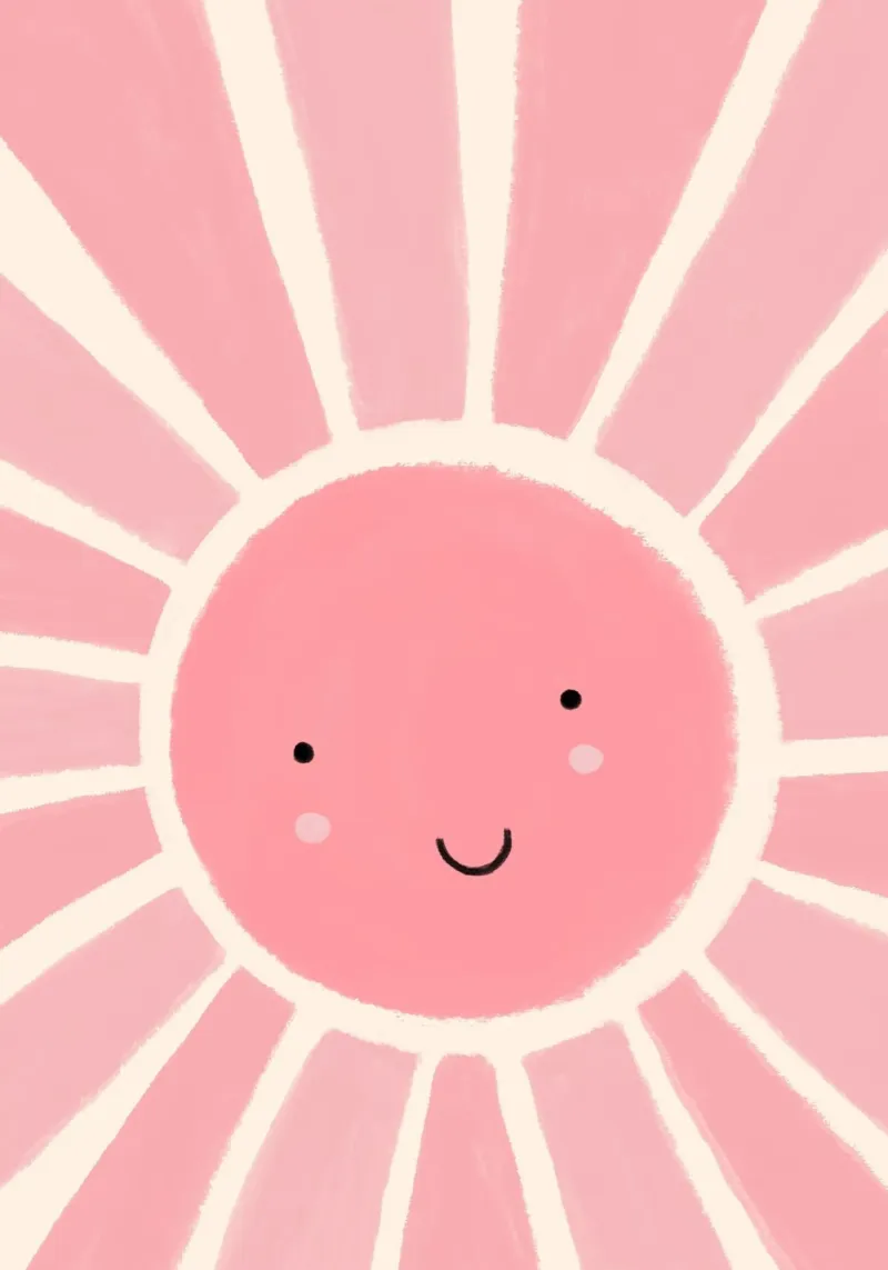 Stampa artistica Kawaii Pink Sun Smile, Happy Nursery tela con Cornice a cassetta da vintagepod