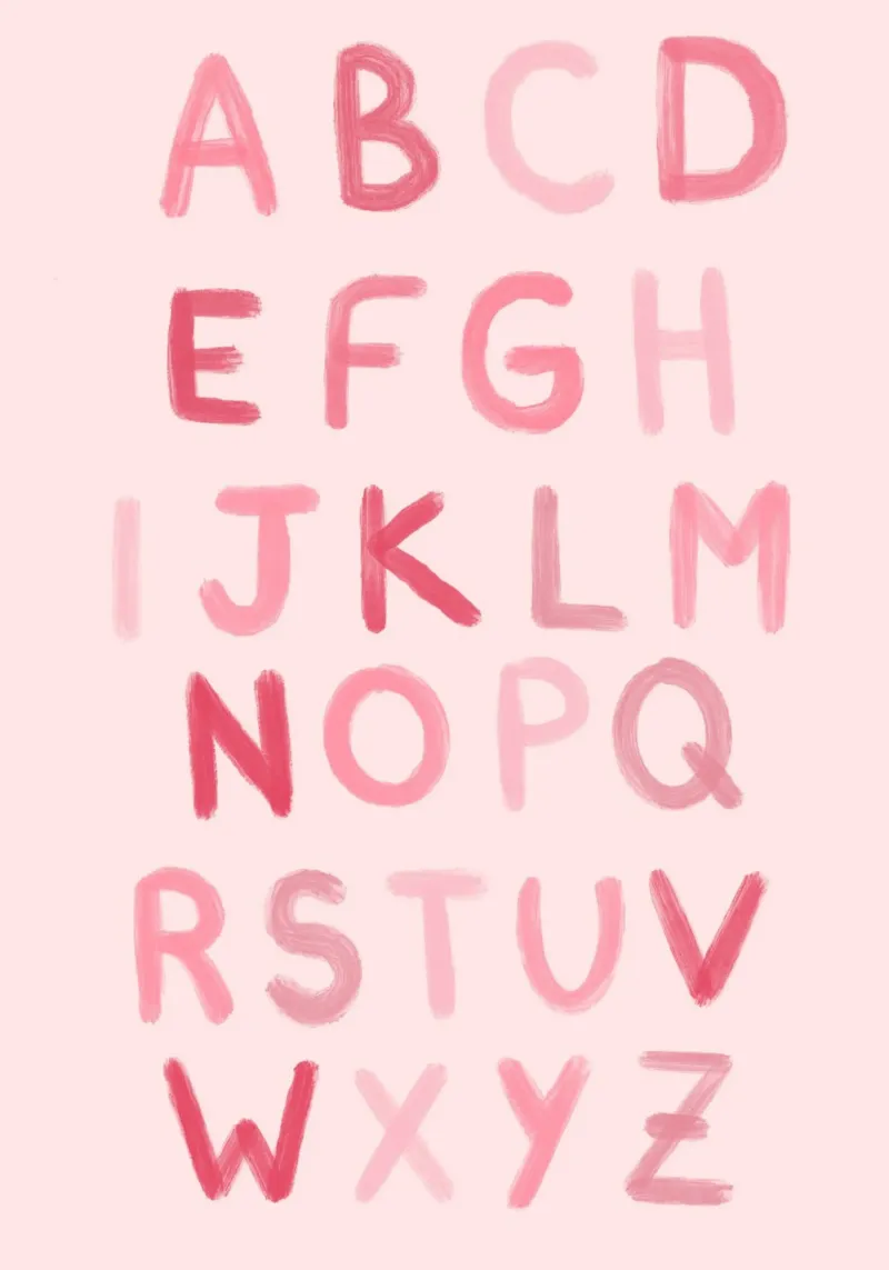Stampa d'arte dell'alfabeto in tonalità rosa, ABC Learning Decor poster da vintagepod