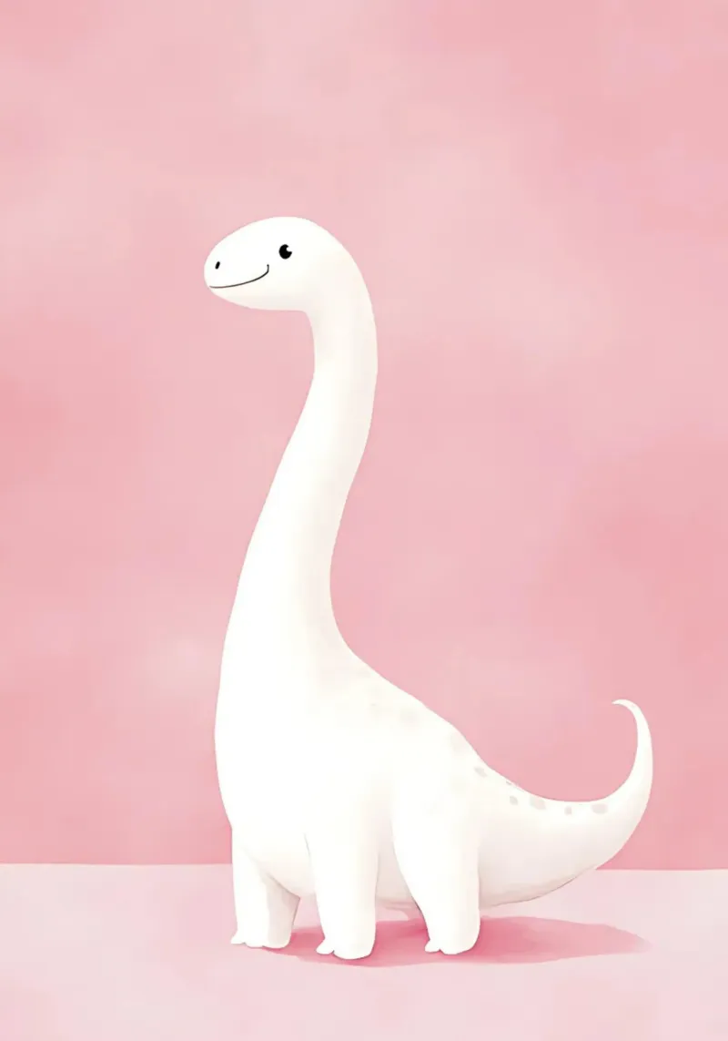 Stampa d'arte di un simpatico dino brontosauro bianco poster con telaio in legno da vintagepod