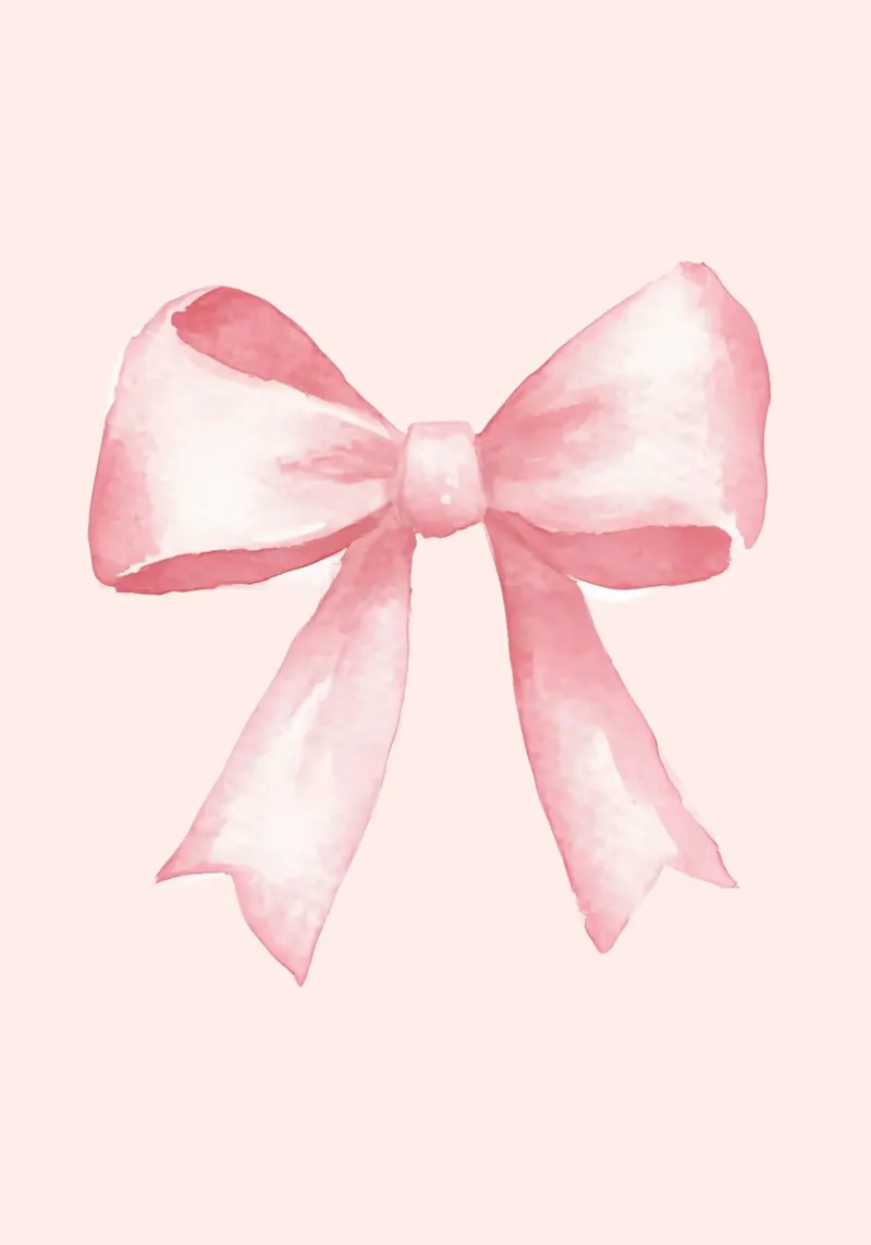 Stampa d'arte con fiocco acquerellato rosa tenue, femminile poster con telaio in legno da vintagepod