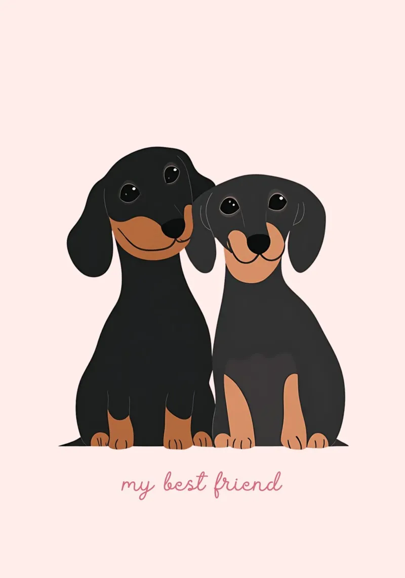 Schattige Teckels "Mijn beste vriend" Kunstdruk canvas met Baklijst van vintagepod