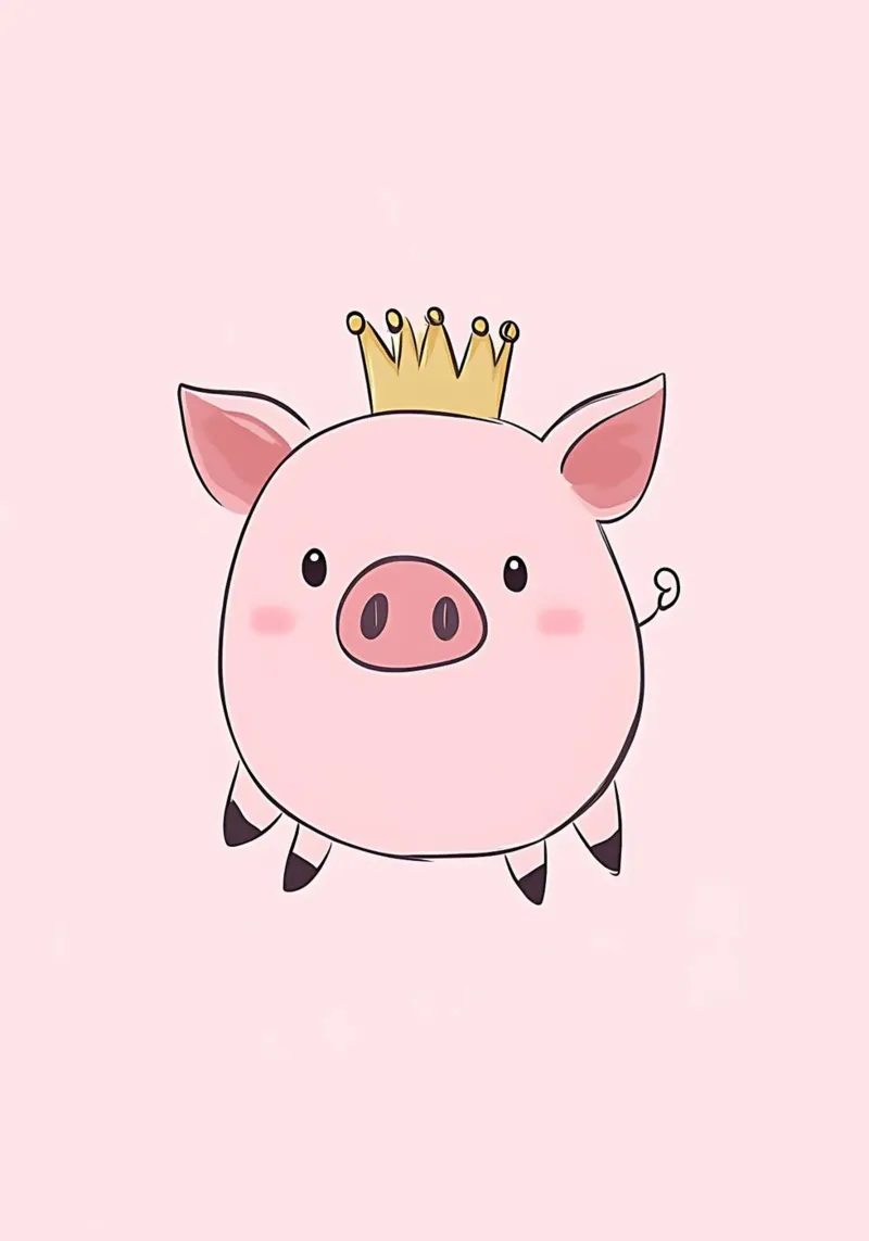Cute Pig with Gold Crown, Kawaii Art Print canvas with Floater frame by vintagepod