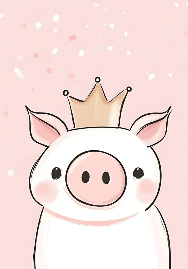 Cute Pig with Crown, Kawaii Nursery Art canvas with Floater frame by vintagepod
