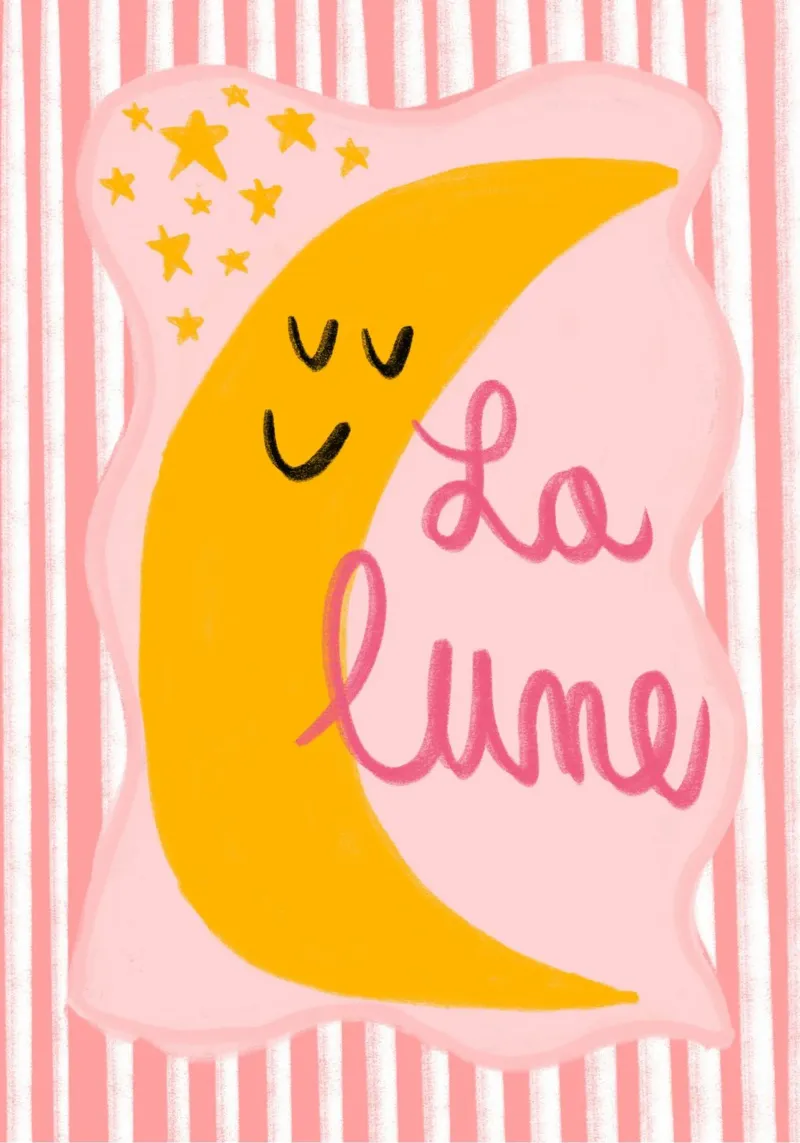 "La Lune" Smiling Moon Art Print canvas with Floater frame by vintagepod
