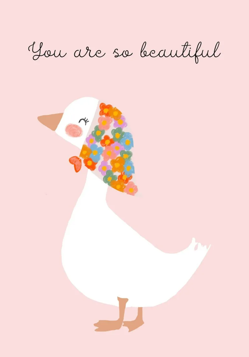 "Je bent zo mooi" Floral Duck Art Print canvas met Baklijst van vintagepod