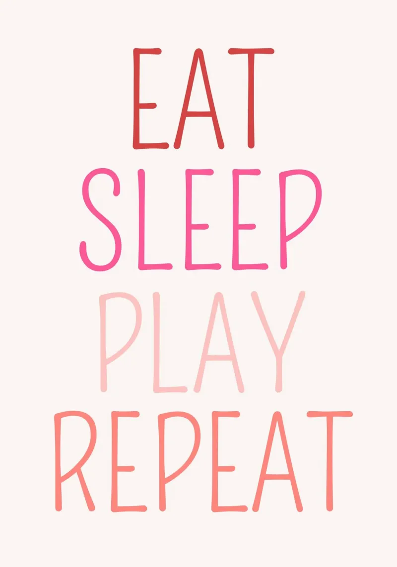 "Eat Sleep Play Repeat" Zitat Kunstdruck Leinwand mit Schattenfugenrahmen von vintagepod