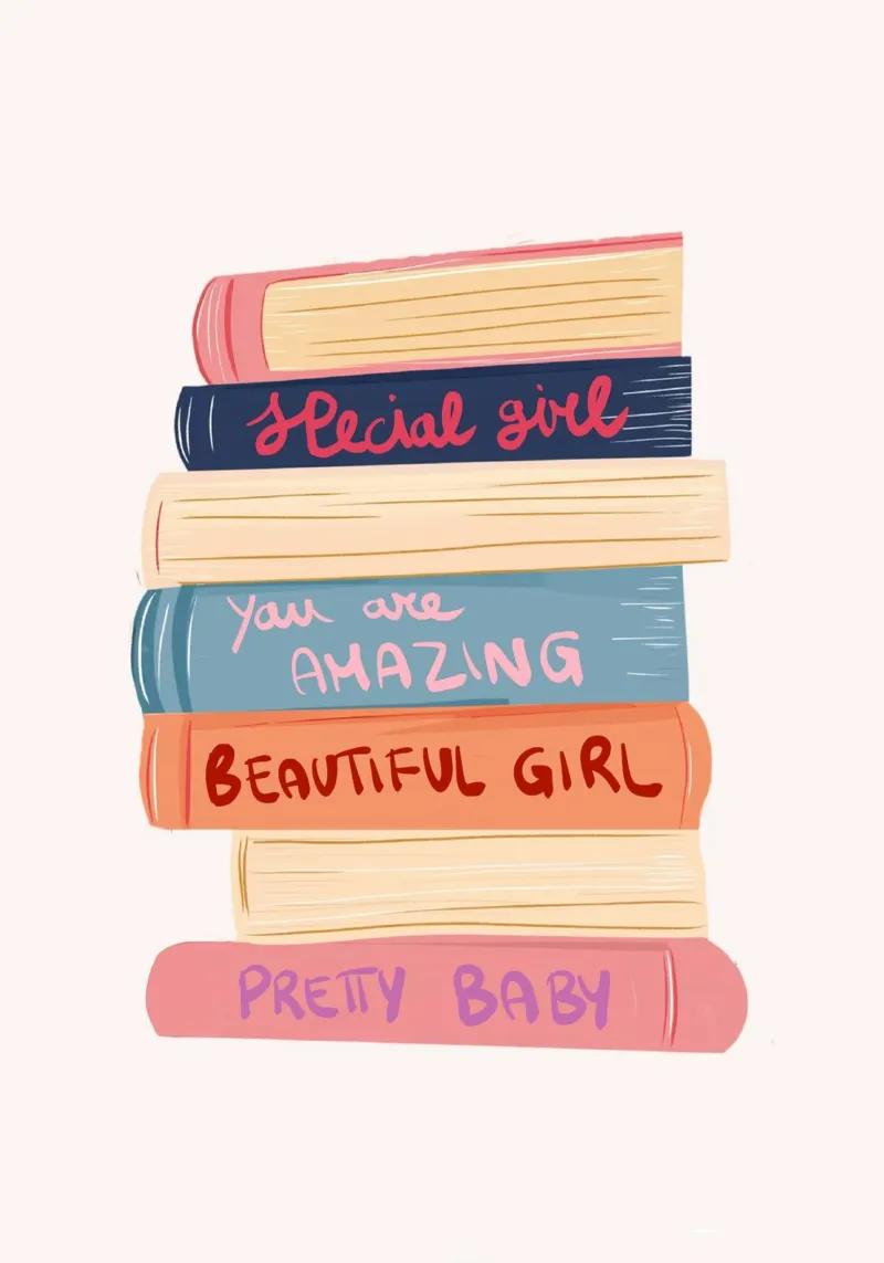 Stack of Books "Pretty Baby" Art Print poster with plastic frame by vintagepod