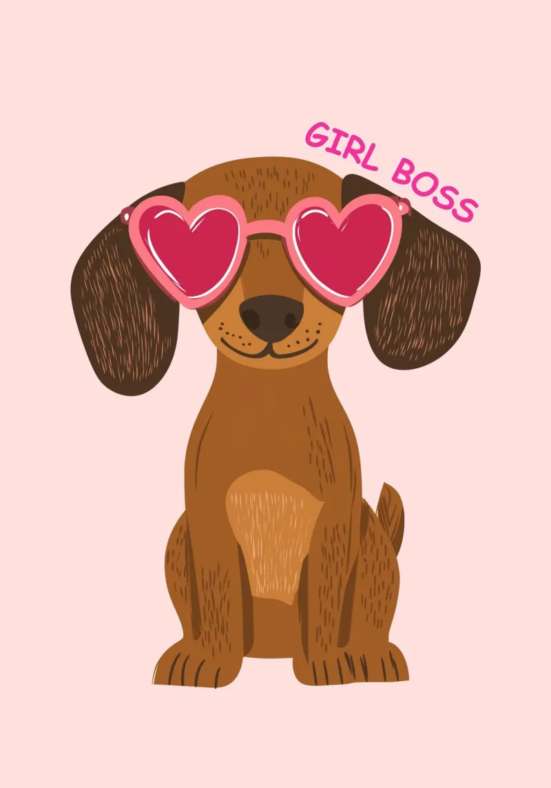 "Girl Boss" teckel kunstdruk, Pink Aesthetic canvas met Baklijst van vintagepod