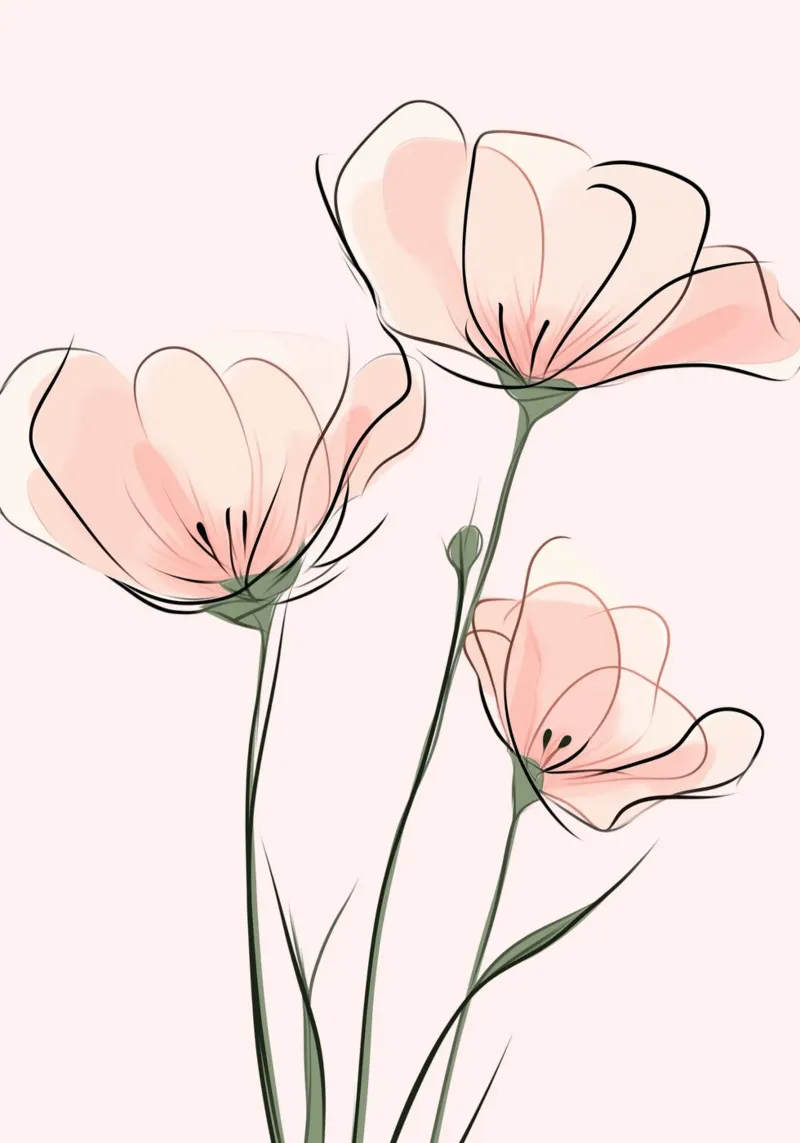 Stampa artistica della linea Eterei papaveri rosa poster con telaio in alluminio da vintagepod