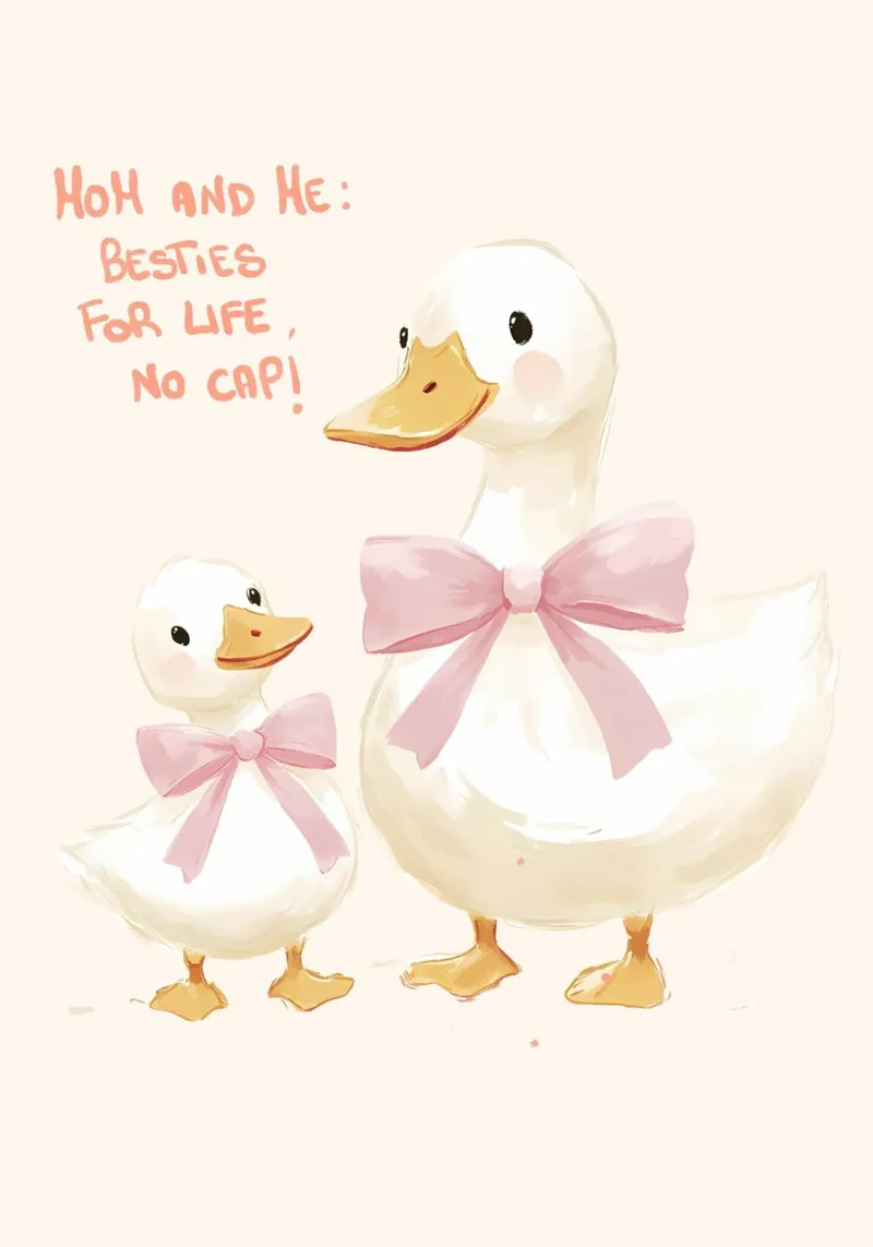 Schattige eendjes "Besties for Life, No Cap!" Kunst canvas met Baklijst van vintagepod