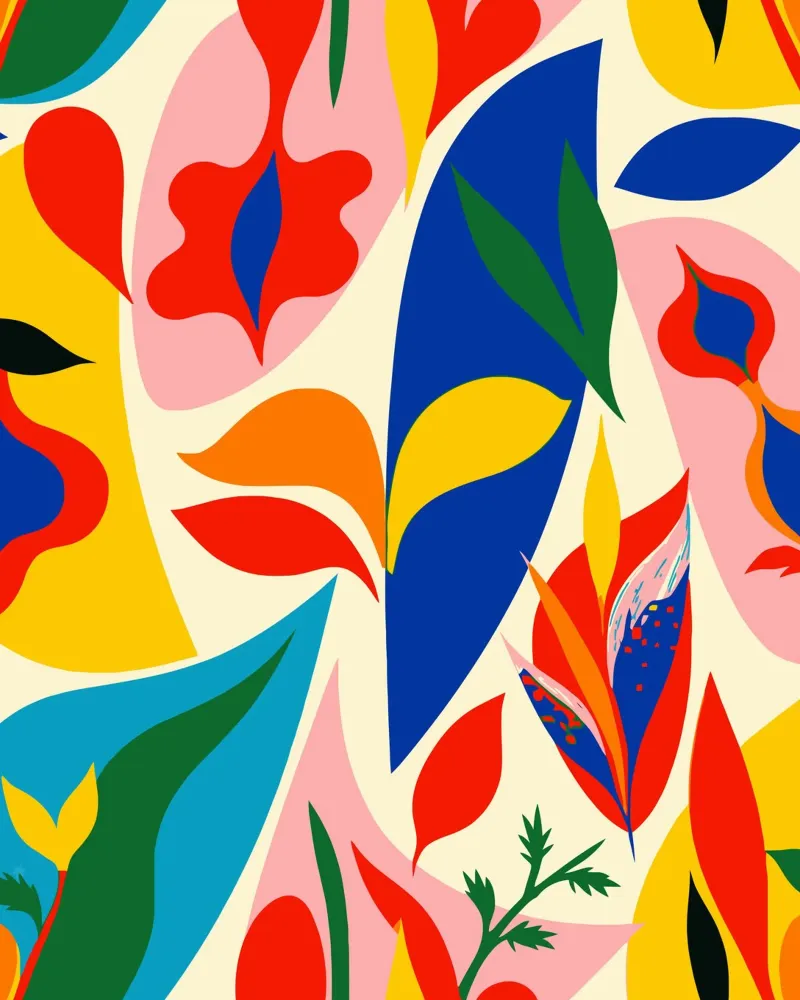 Bunte abstrakte botanische Kunst Tropische Vibes Leinwand mit Schattenfugenrahmen von Abstract and Patterns
