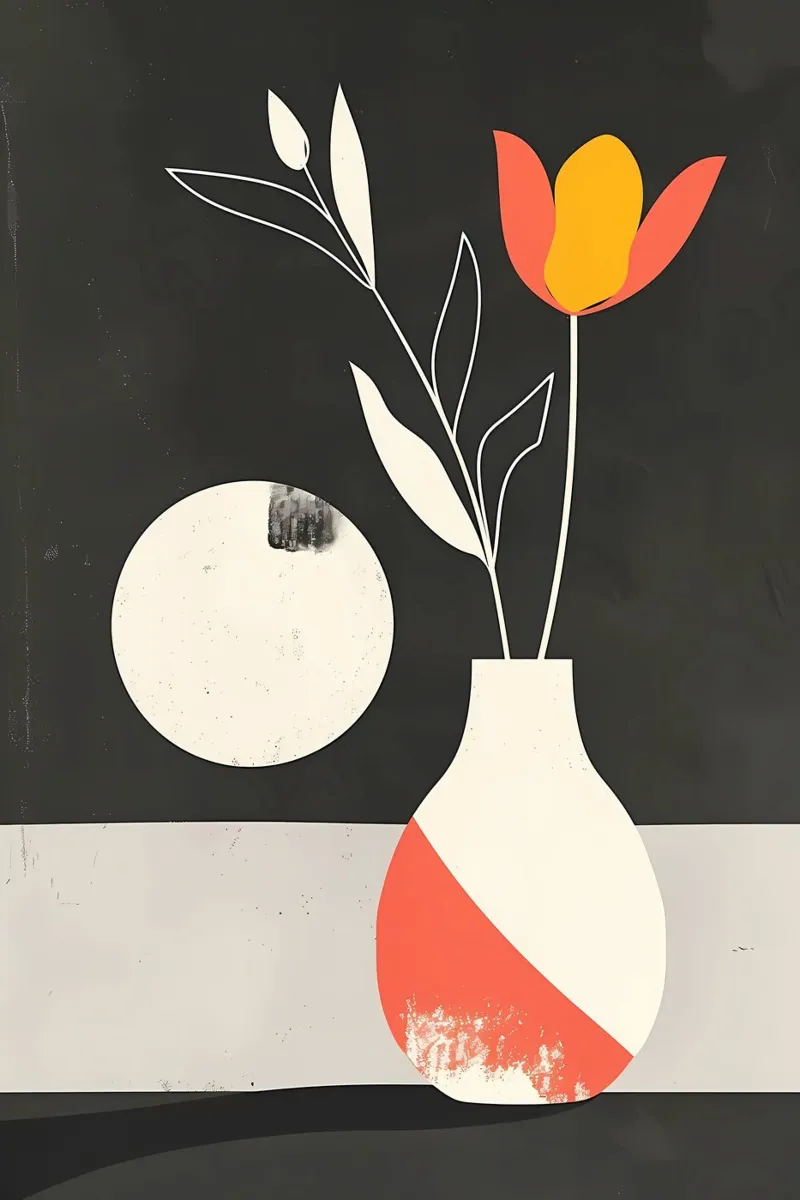 Minimalistische tulp in vaas canvas met Baklijst van Jose
