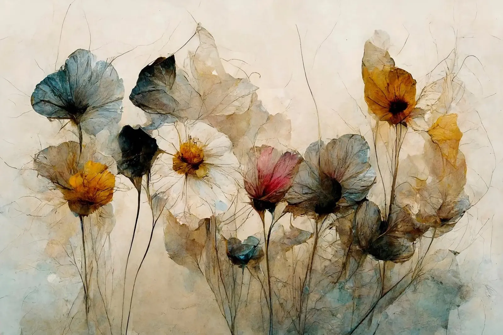 Delicate aquarel Botanische bloem Art Print canvas met Baklijst van maluniq