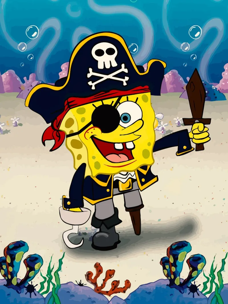 SpongeBob wearing a pirate costume tela con Cornice a cassetta da Dumery Art