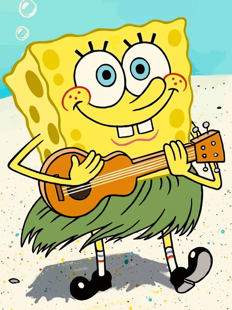 SpongeBob playing guitar Leinwand mit Schattenfugenrahmen von Dumery Art