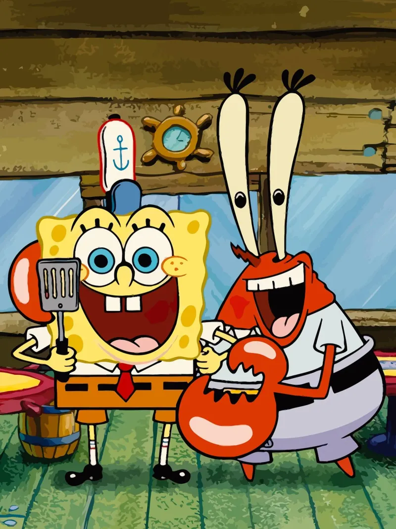 Spongebob and Mr.Krabs Leinwand mit Schattenfugenrahmen von Dumery Art