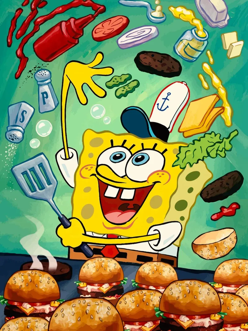 SpongeBob makes burgers poster con telaio in alluminio da Dumery Art