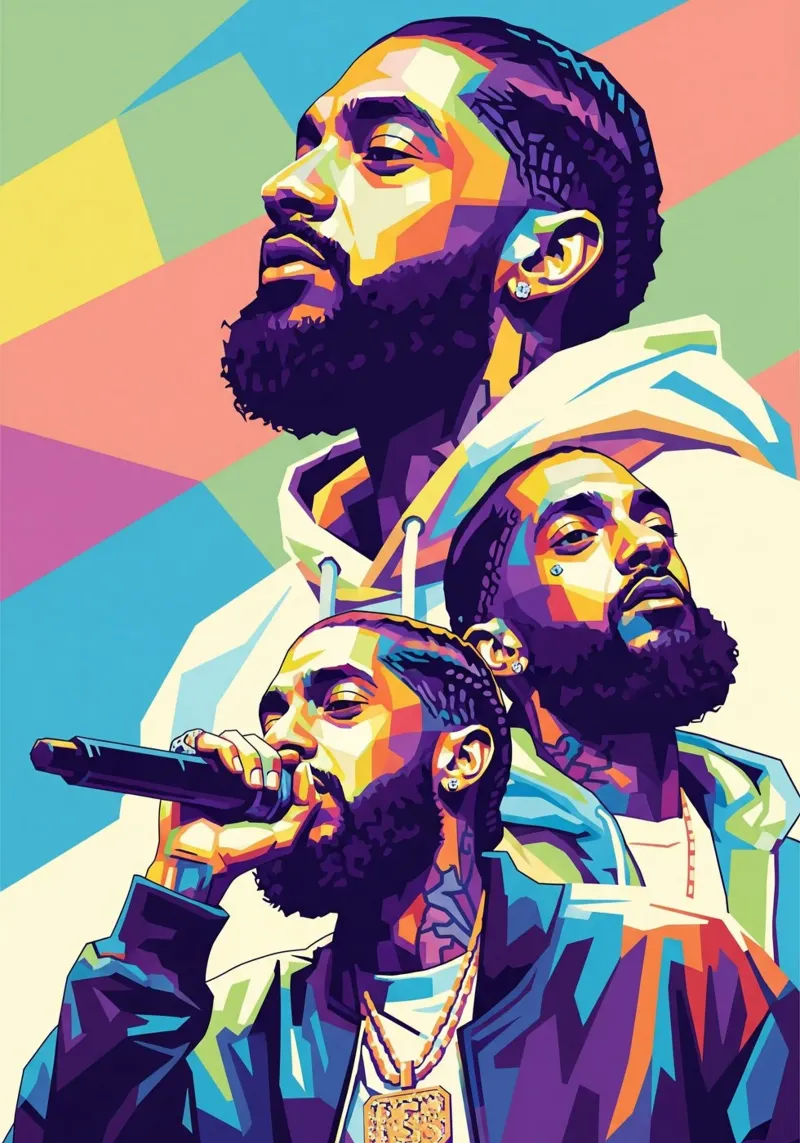 Nipsey Hussle Pop Art Porträt #3 Poster mit Kunststoffrahmen von Hantamrata