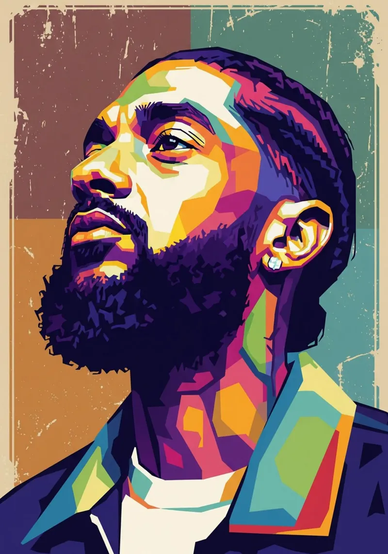 Ritratto pop art di Nipsey Hussle #4 poster con telaio in plastica da Hantamrata