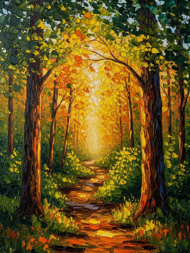 Origineel olieverfschilderij op canvas, handgeschilderd bospad canvas met Baklijst van Artistic-shop