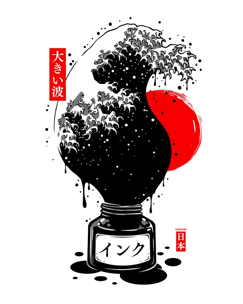 Inchiostro giapponese a onda nera di Kanagawa poster con telaio in plastica da LM2KONE
