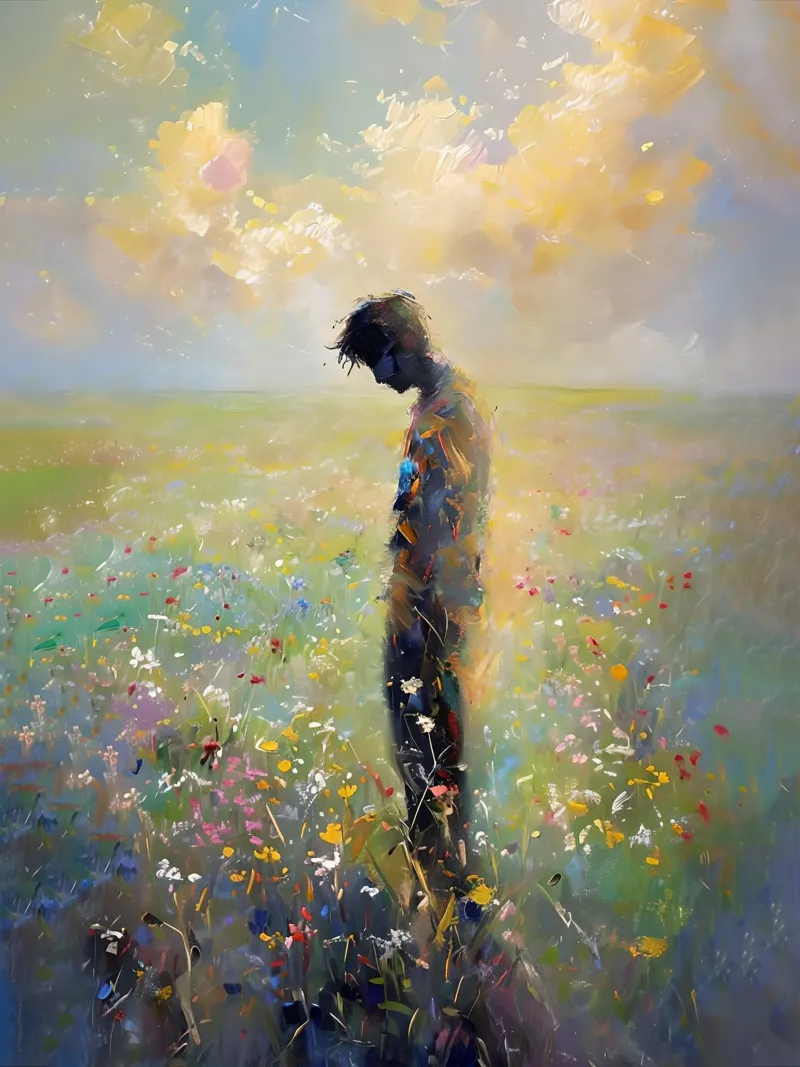Solitude dans un champ de fleurs toile avec Caisse américaine de 🎨 Point and Art