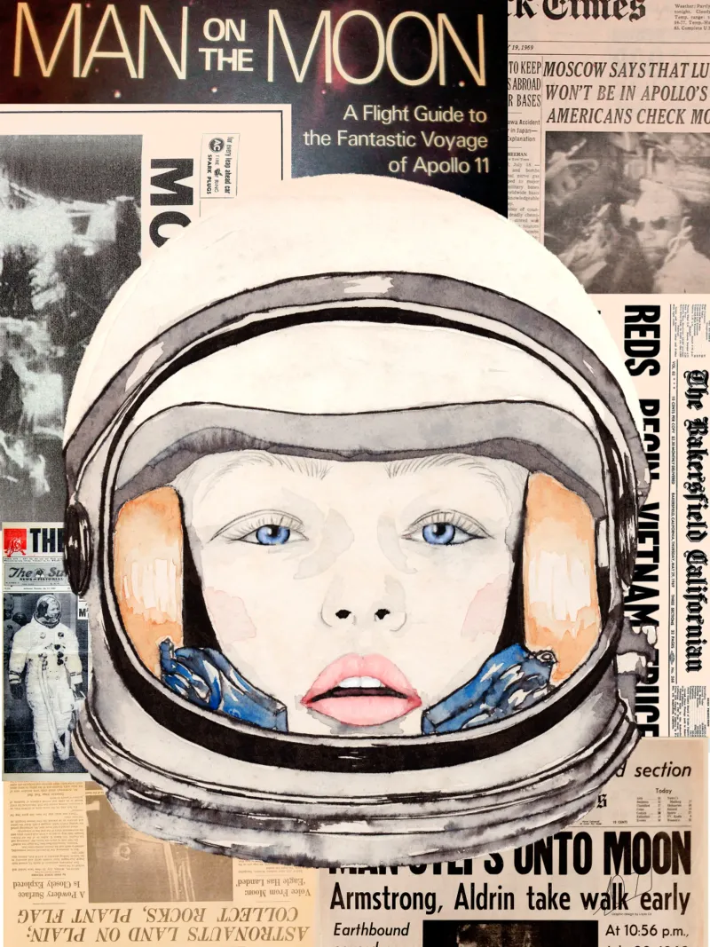La donna dell'Apollo 11 sulla Luna poster con telaio in plastica da LaylaOzPortraits