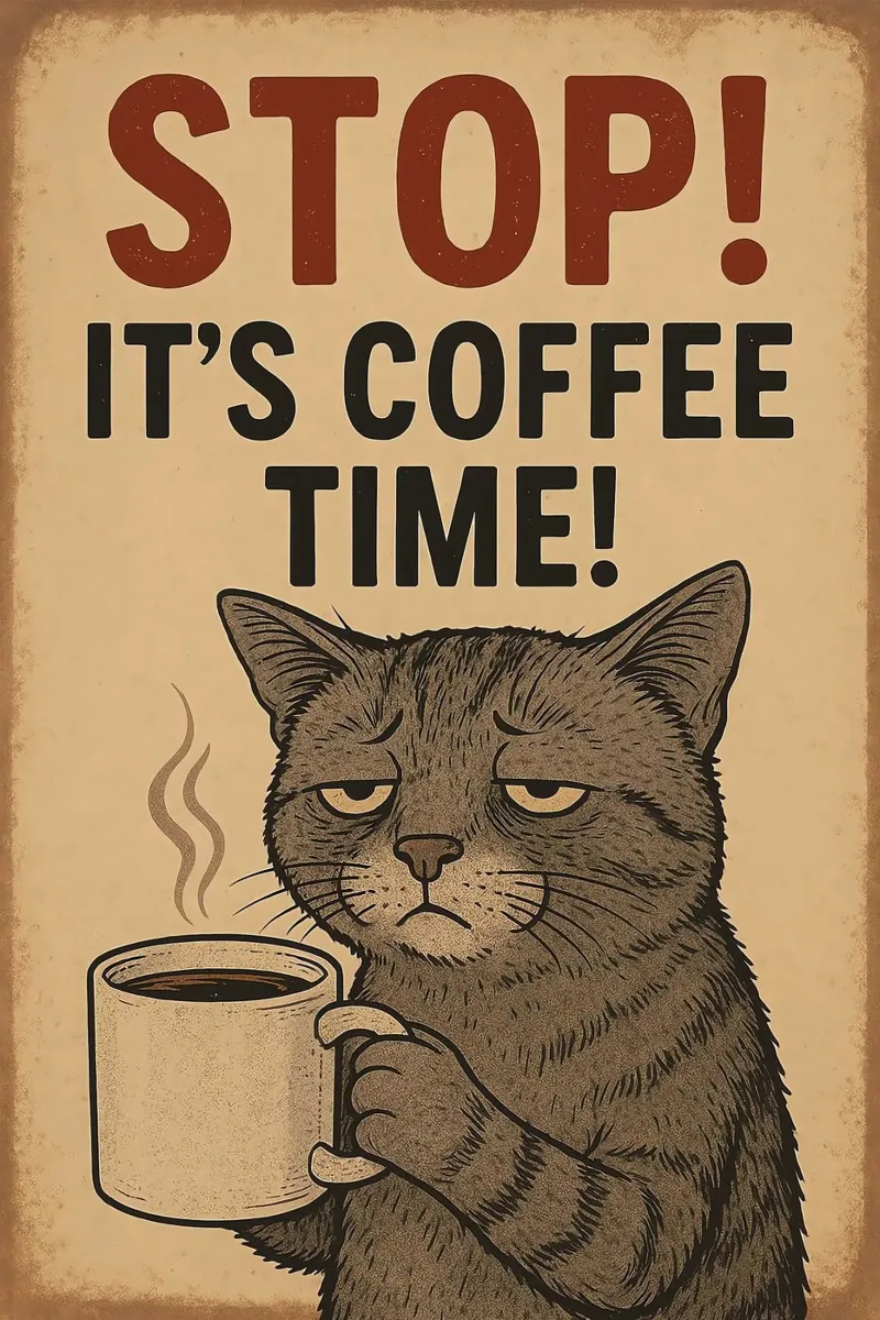 È l'ora del caffè poster con telaio in legno da Arjun