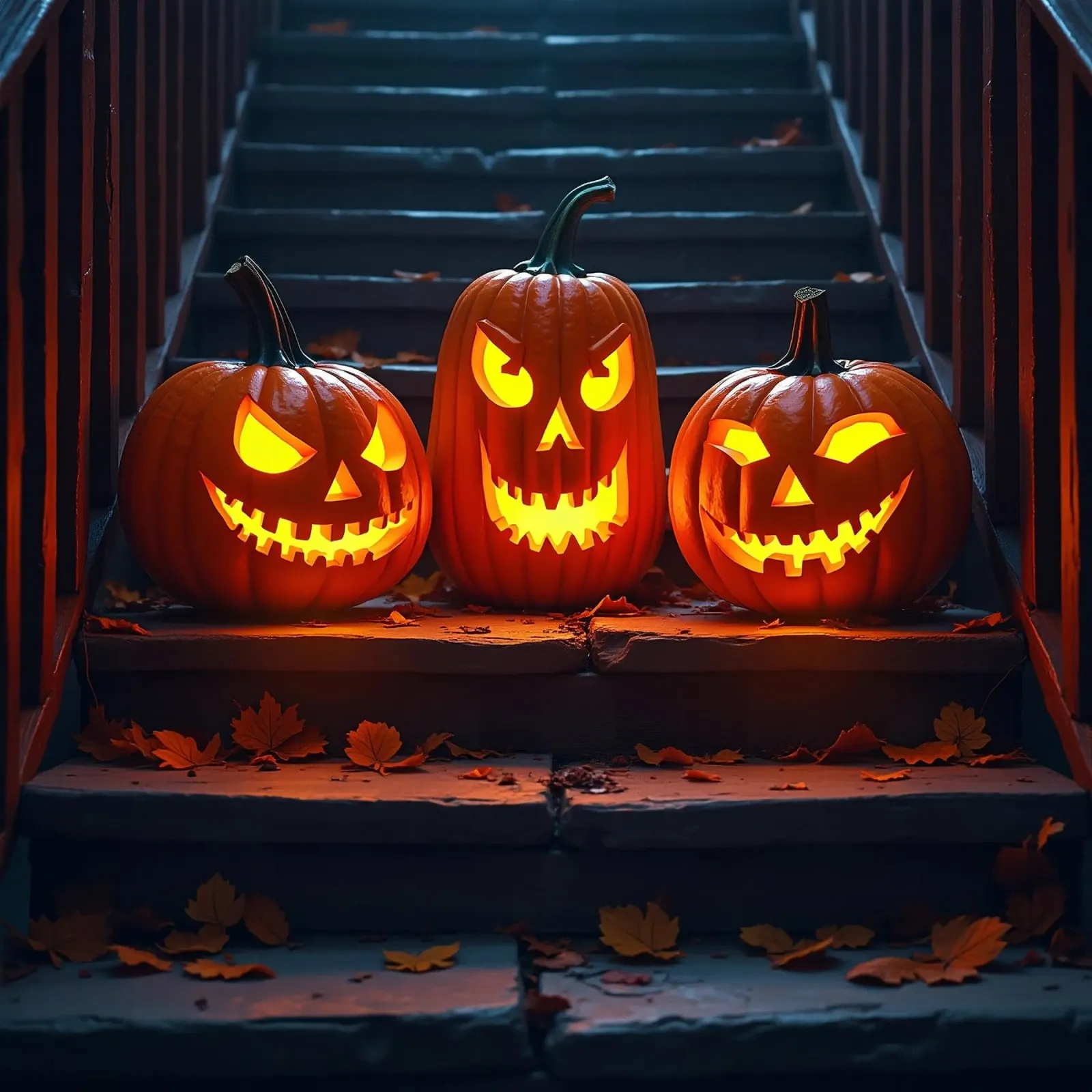 Halloween_tre zucche sulle scale_1 tela con Cornice a cassetta da Fantasie & Mystikwelten by LK