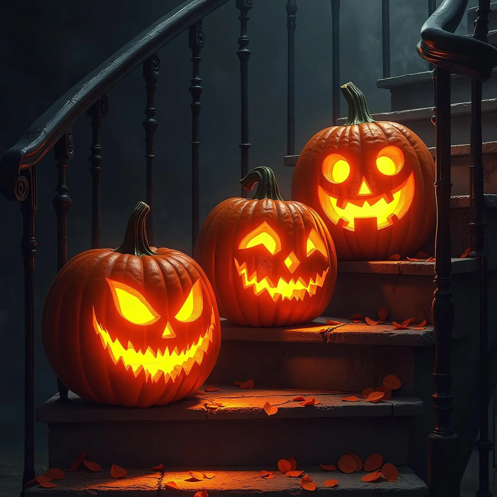 Halloween_tre zucche sulle scale_2 tela con Cornice a cassetta da Fantasie & Mystikwelten by LK