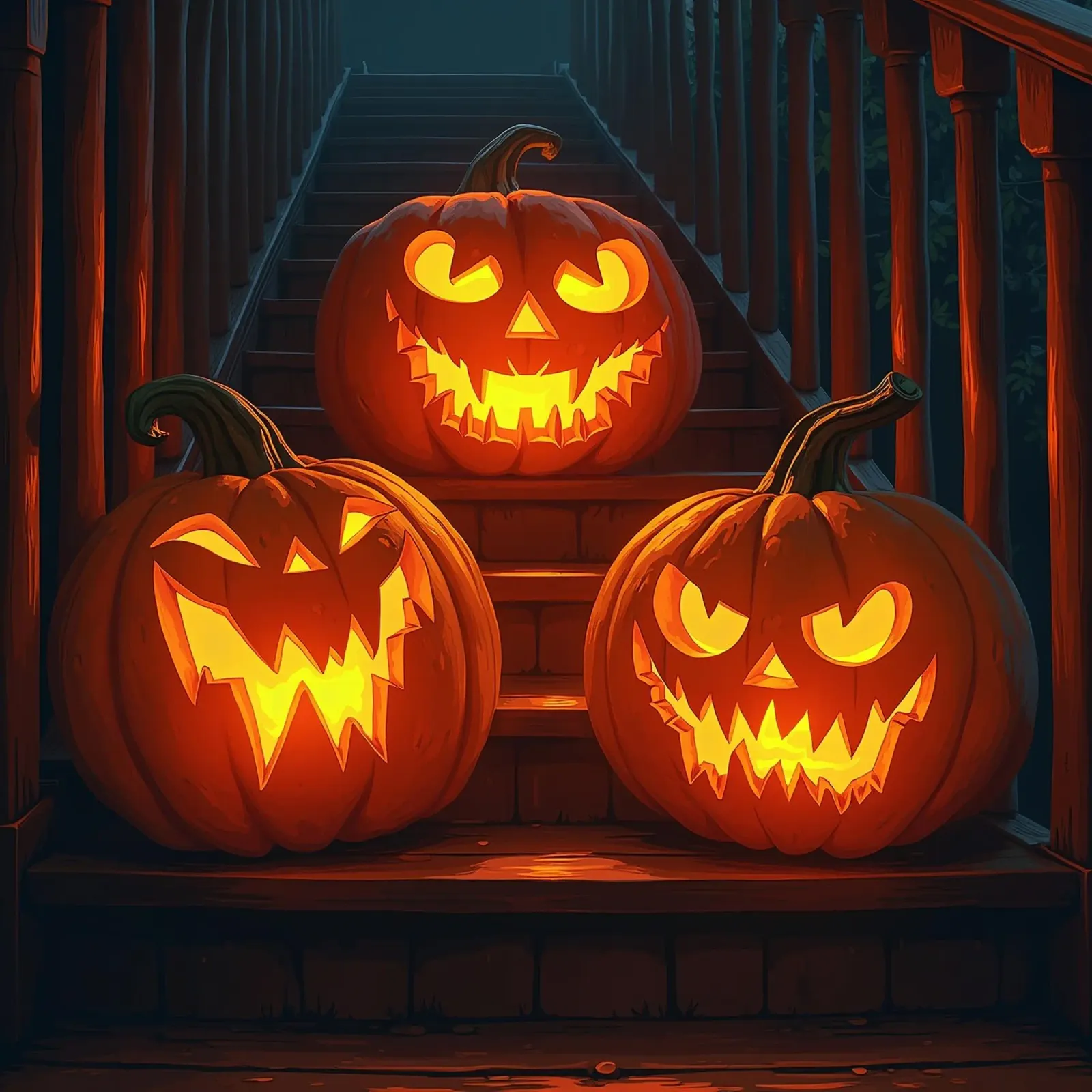 Halloween_tre zucche sulle scale_4 tela con Cornice a cassetta da Fantasie & Mystikwelten by LK