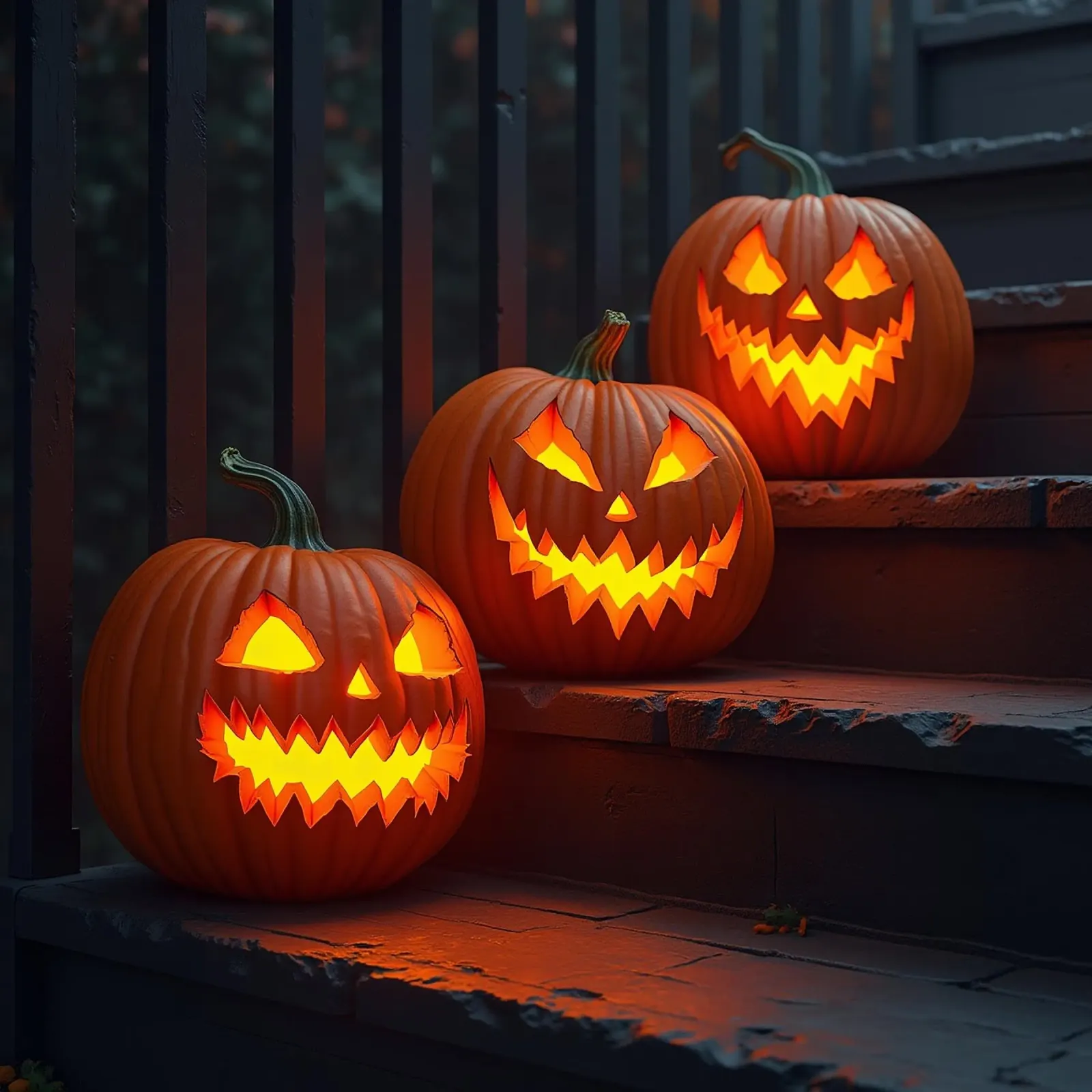 Halloween_tre zucche sulle scale_5 tela con Cornice a cassetta da Fantasie & Mystikwelten by LK