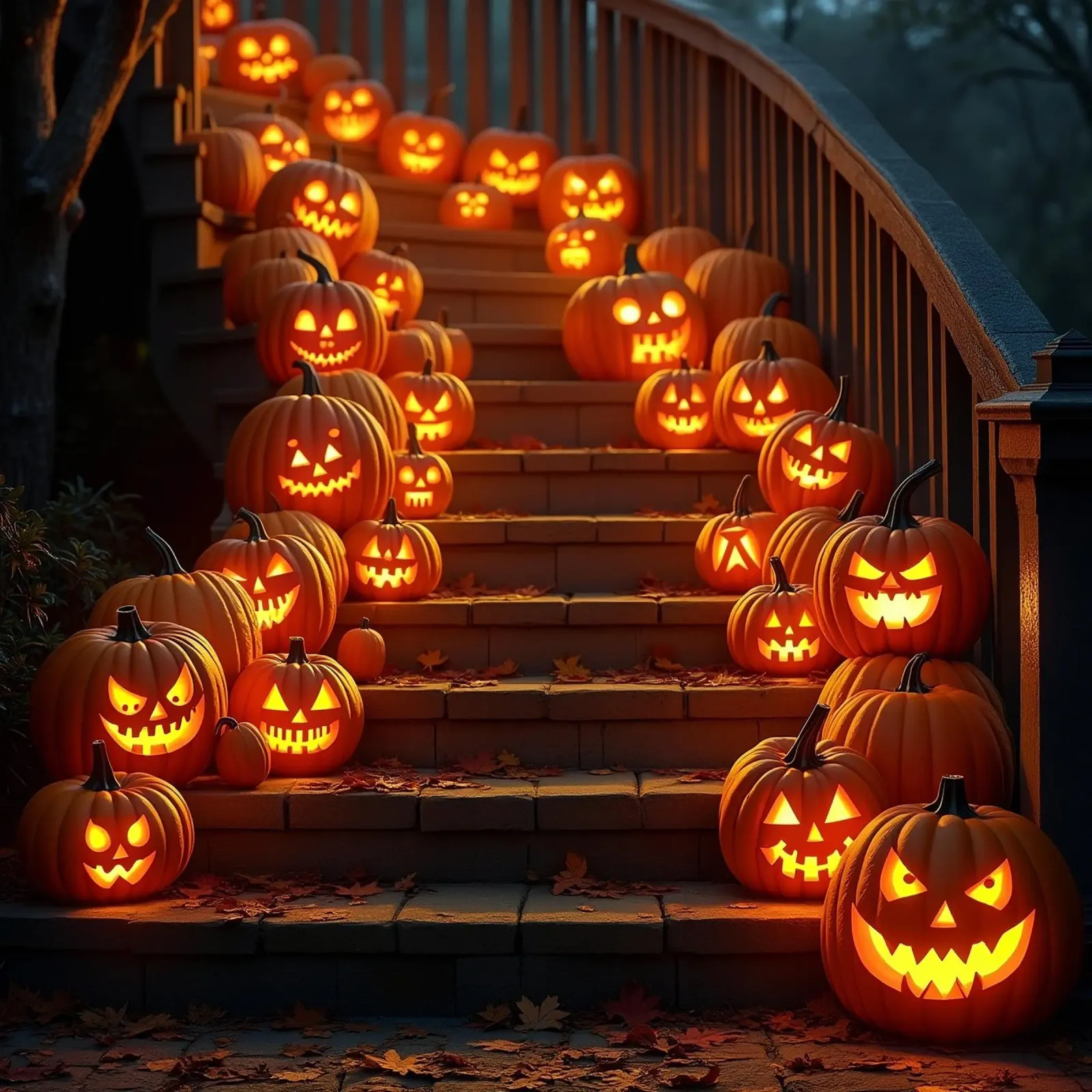 Halloween_zucche sulle scale_1 tela con Cornice a cassetta da Fantasie & Mystikwelten by LK