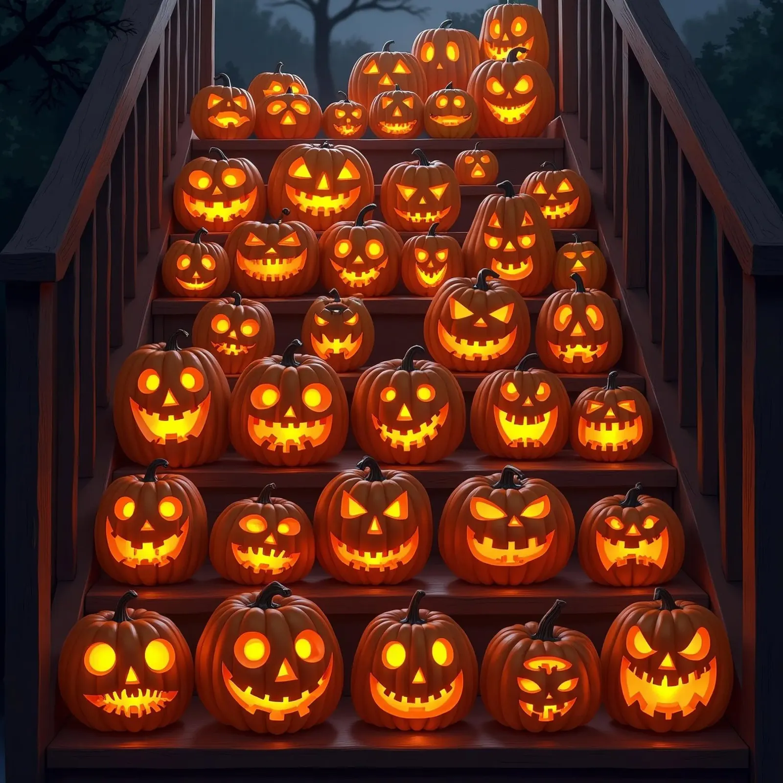 Halloween_zucche sulle scale_3 tela con Cornice a cassetta da Fantasie & Mystikwelten by LK