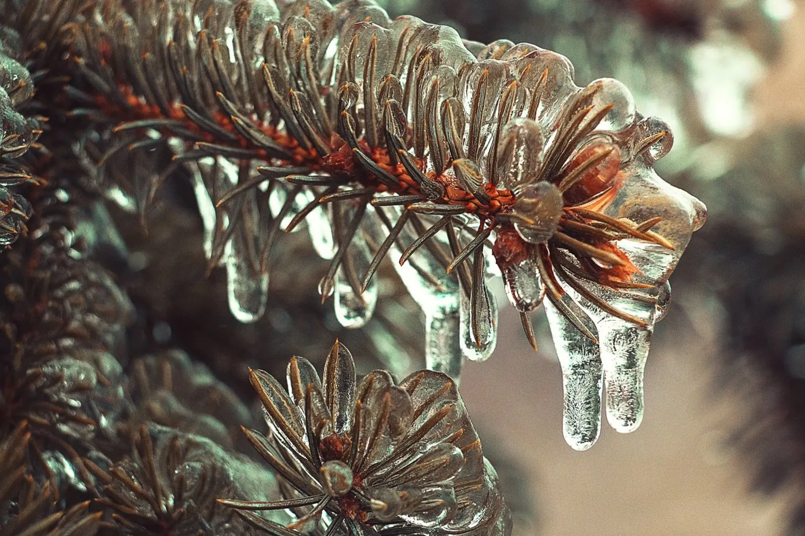 Evergreen Drops – Winter Nature Photography Print Leinwand mit Schattenfugenrahmen von jay